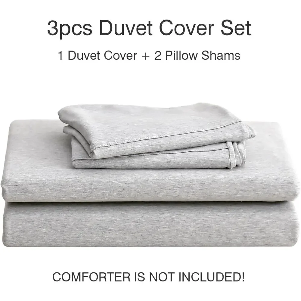 PURE ERA Jersey Knit Duvet Cover Set 100% Cotton 3pc Bedding Heather Grey Full